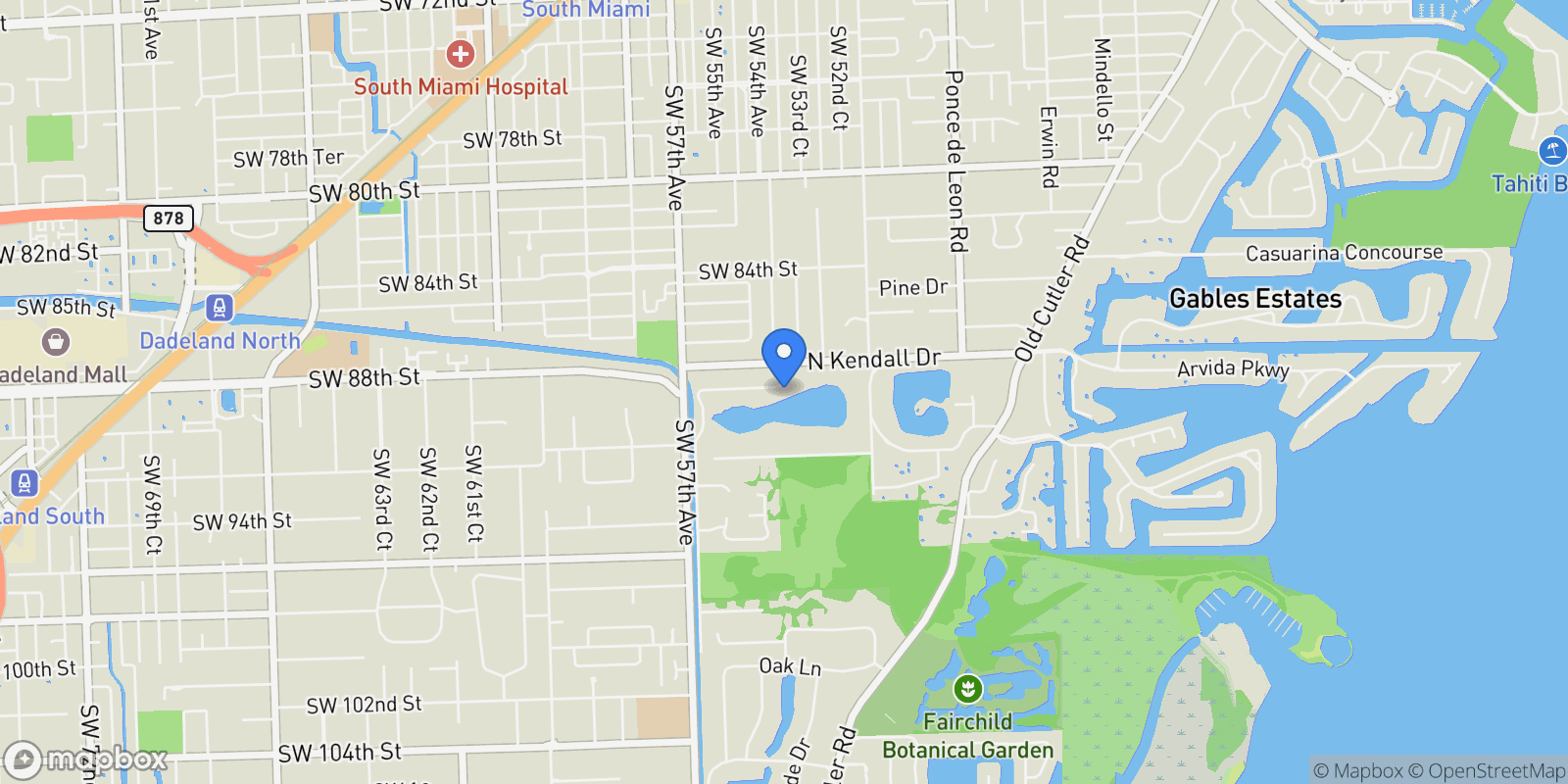 Map showing 5390 Banyan Dr, Coral Gables, Florida, United States.