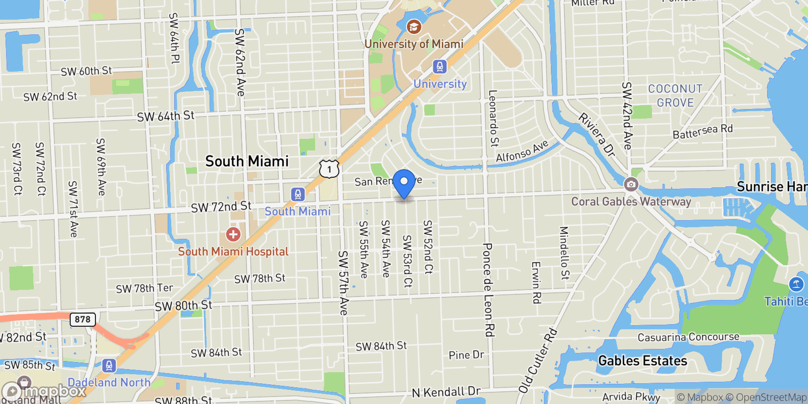 Map showing 7220 SW 53rd Ct, Miami, Florida, United States.