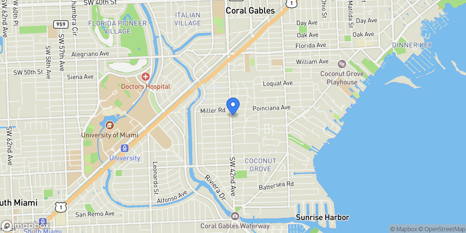 Map showing 4190 Pamona Ave, Miami, Florida, United States.