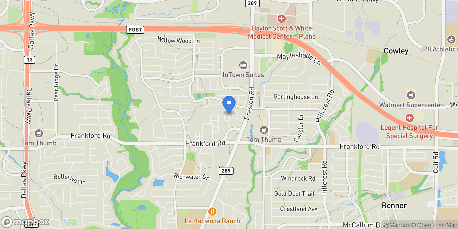 Map showing 6152 Stapleford Circle, Dallas, Texas, United States.