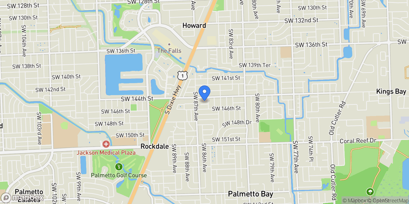Map showing 8521 SW 145th St, Coral Gables, Florida, United States.