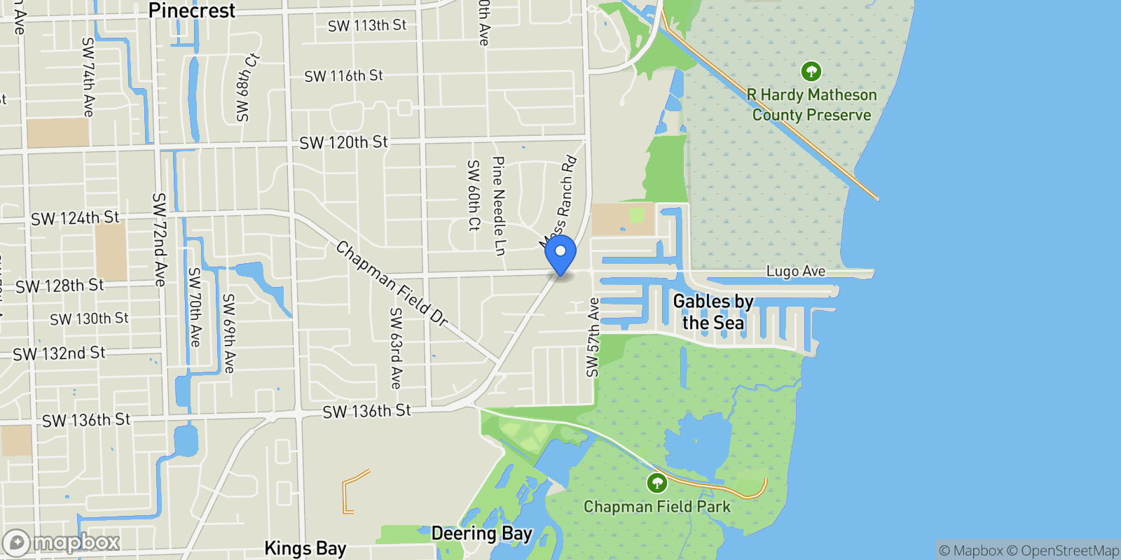Map showing 12801 Old Cutler Rd, Coral Gables, Florida, United States.