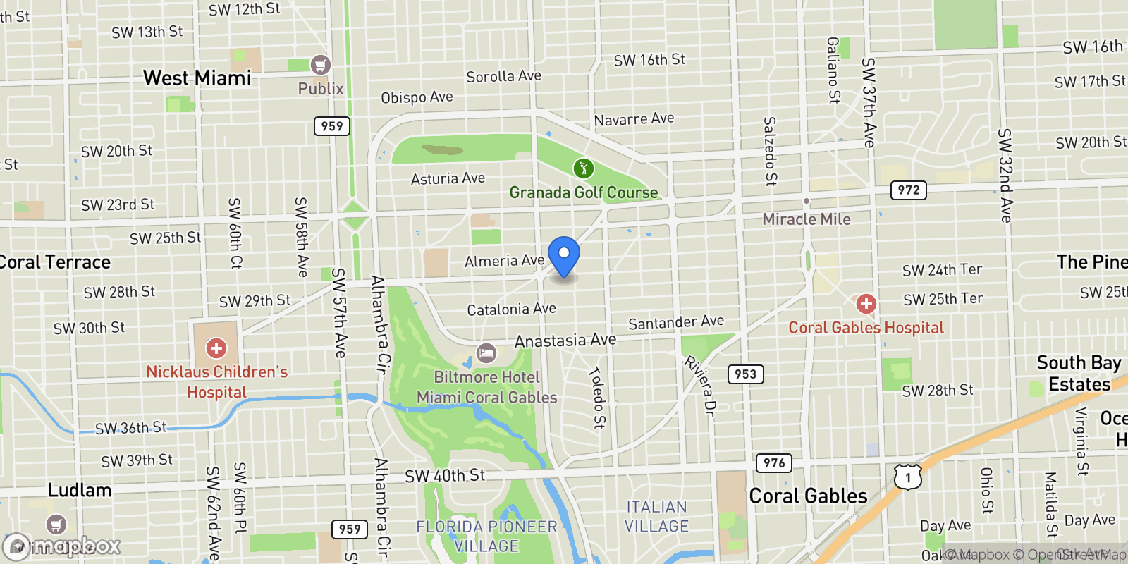 Map showing 915 Palermo Ave 1, Coral Gables, Florida, United States.