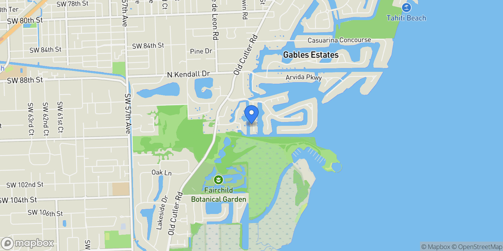 Map showing 9360 Balada St, Coral Gables, Florida, United States.