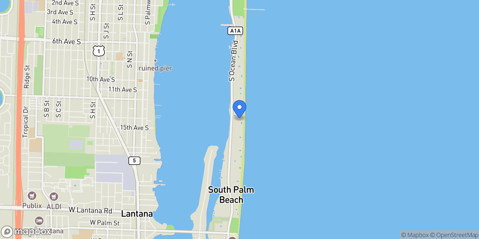 Map showing 3400 S Ocean Boulevard 7aii, Palm Beach, Florida, United States.
