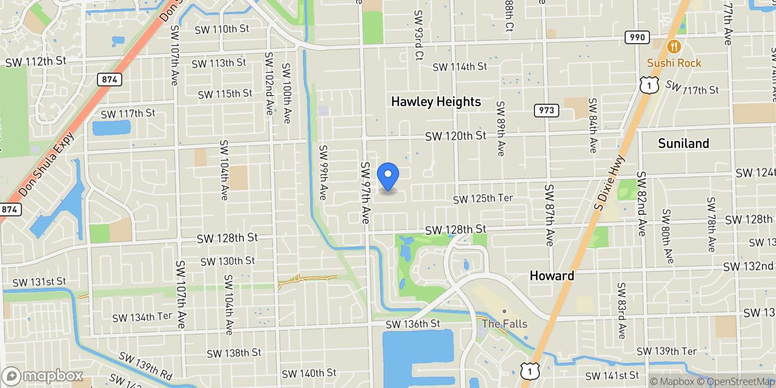 Map showing 9532 SW 124th Ter, Miami, Florida, United States.