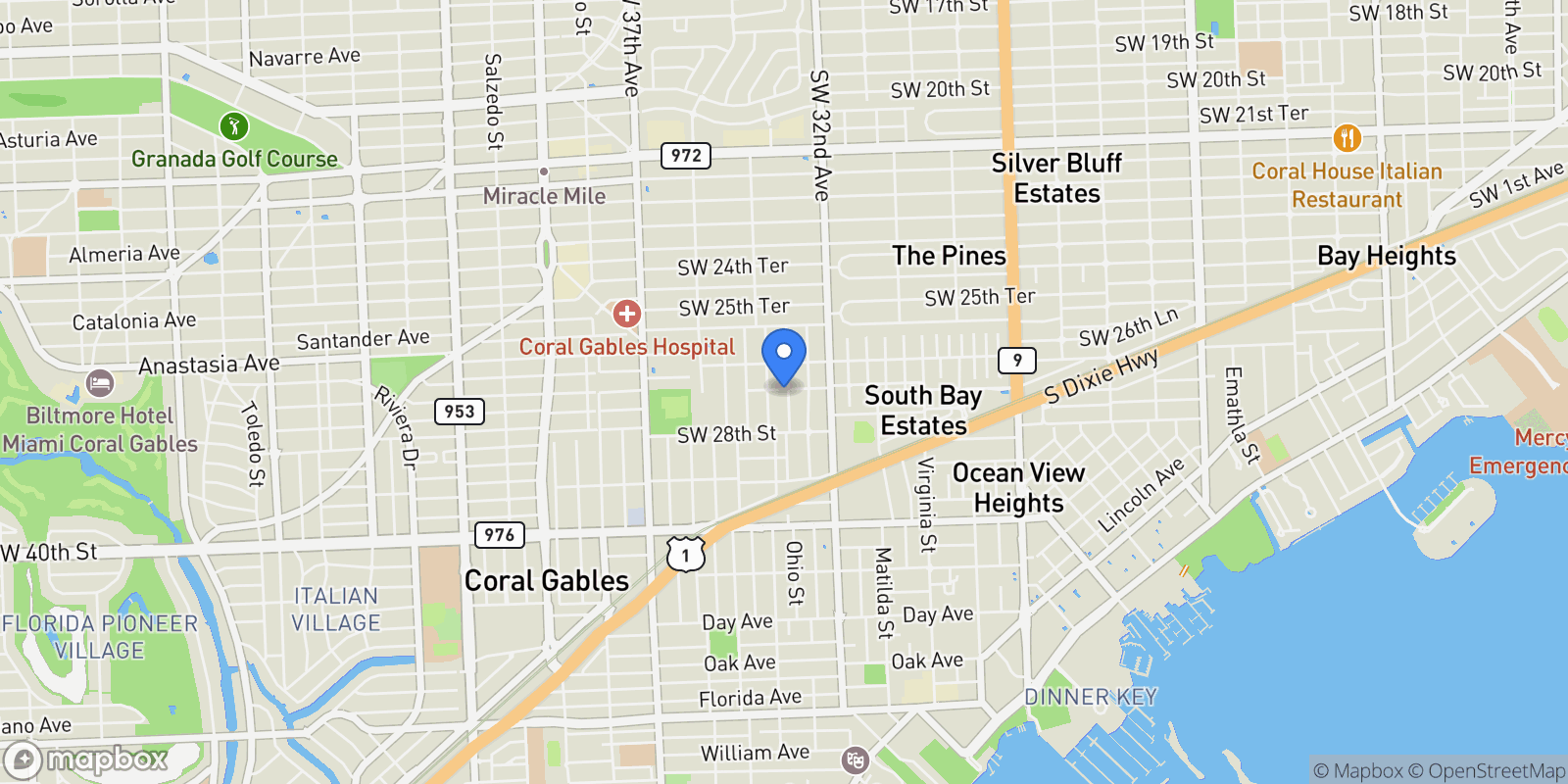 Map showing 3300 SW 27th Ter 3300, Miami, Florida, United States.