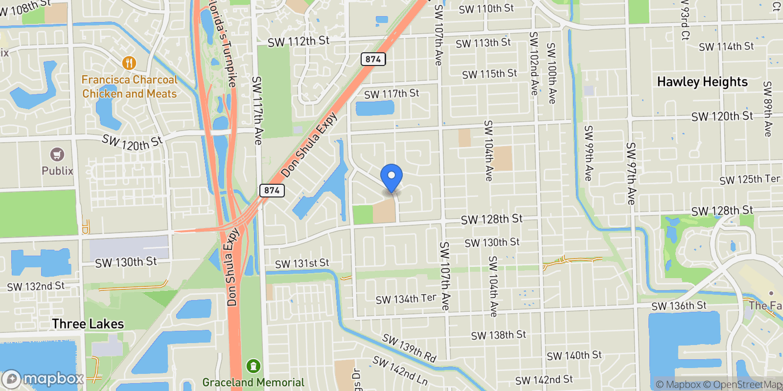 Map showing 10860 SW 124th Rd, Miami, Florida, United States.