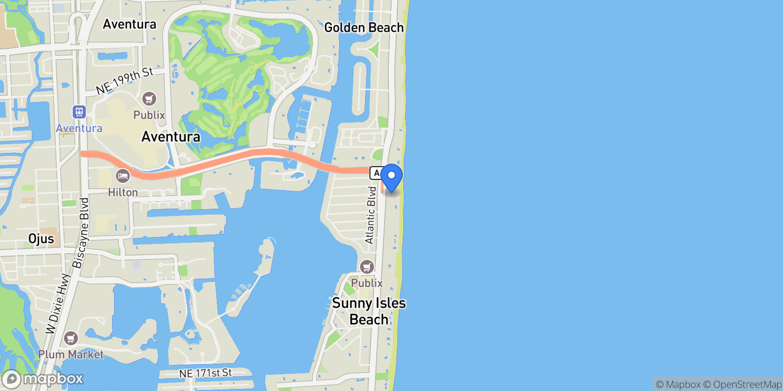 Map showing 18975 Collins Ave LPH-5403, Golden Beach, Florida, United States.