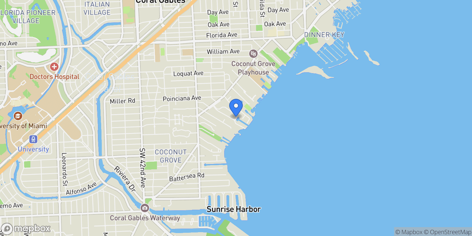 Map showing 3467 N Moorings Way, Miami, Florida, United States.