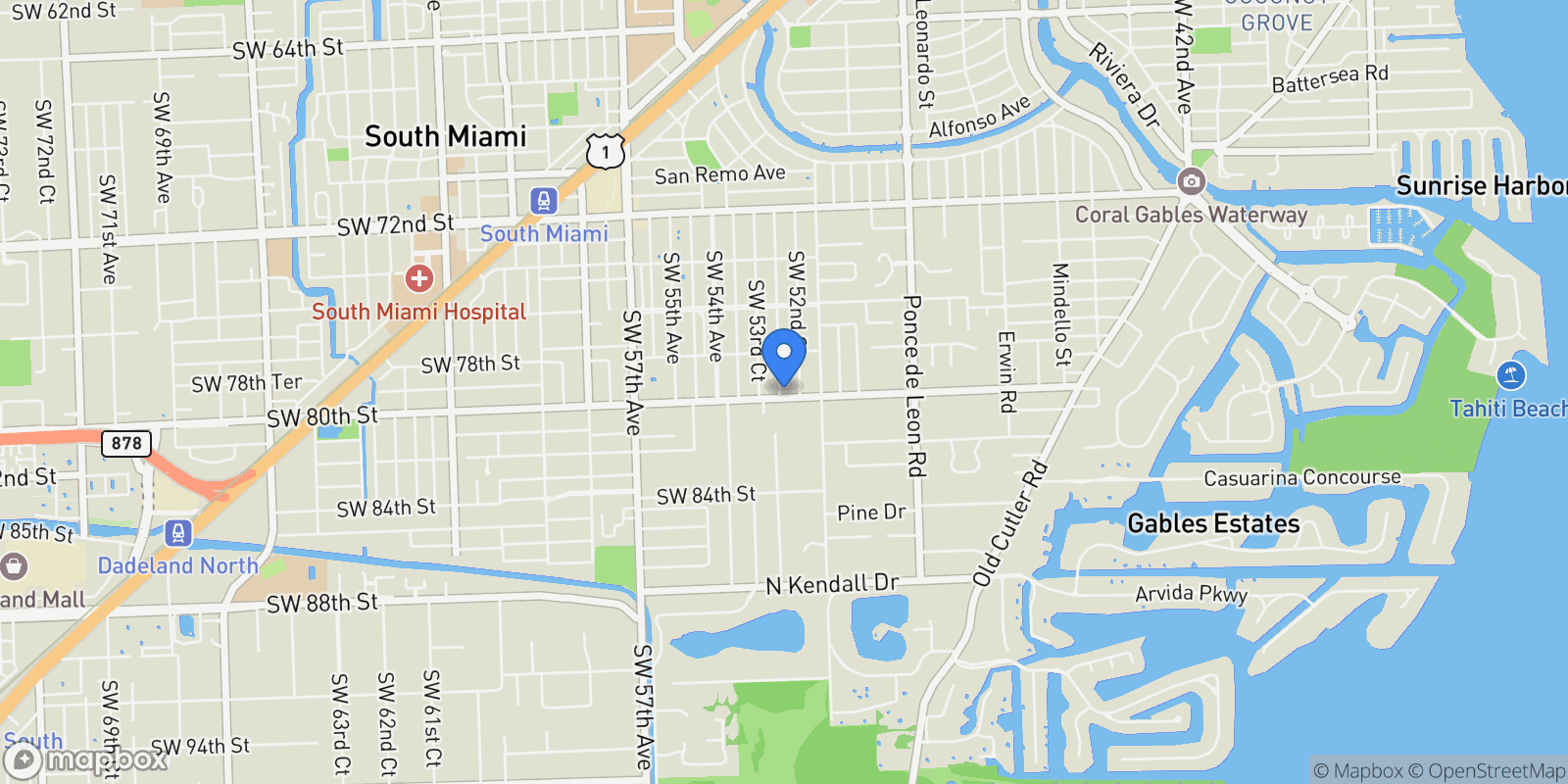 Map showing 7965 SW 53rd Ave, Miami, Florida, United States.