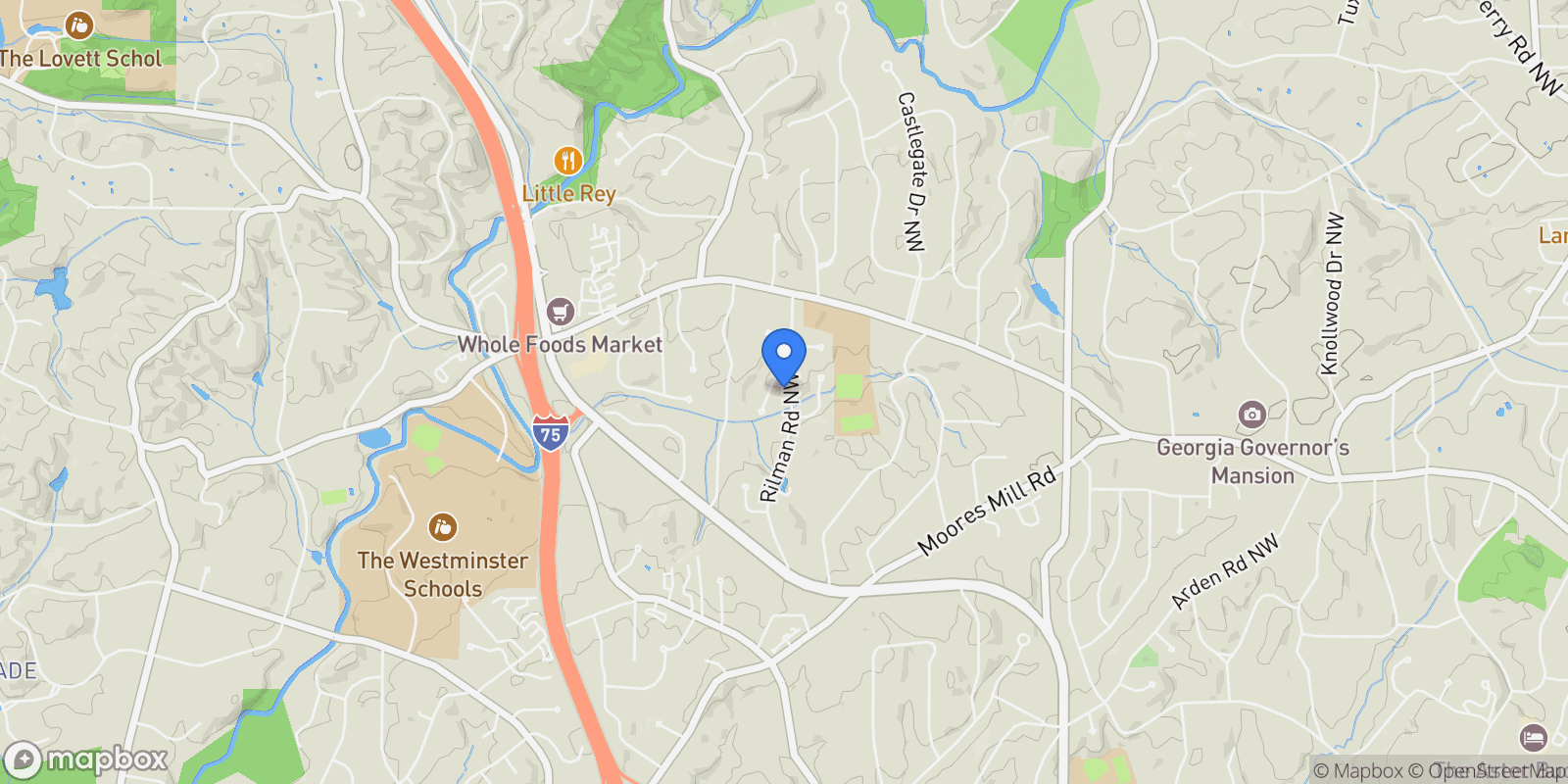 Map showing 3384 Rilman Road NW, Atlanta, Georgia, United States.