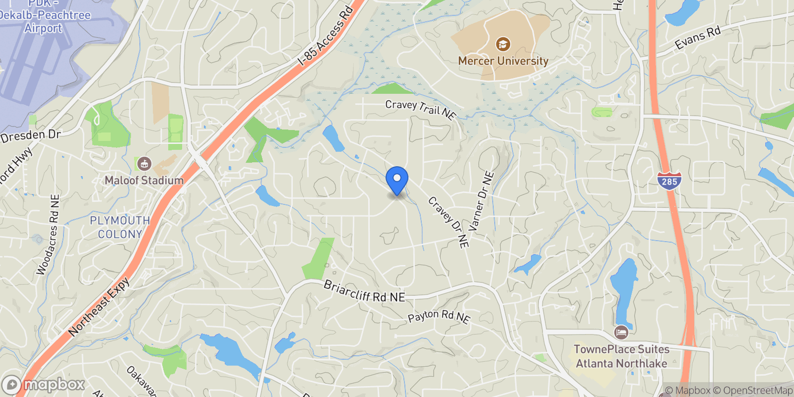 Map showing 2580 Hawthorne Drive NE, Atlanta, Georgia, United States.