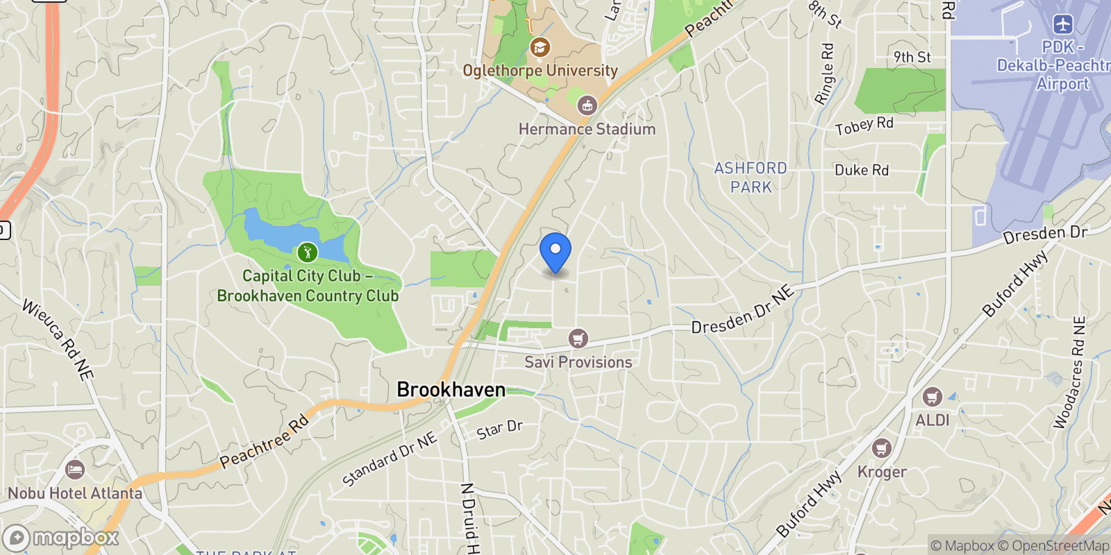 Map showing 2643 Caldwell Road NE, Brookhaven, Georgia, United States.
