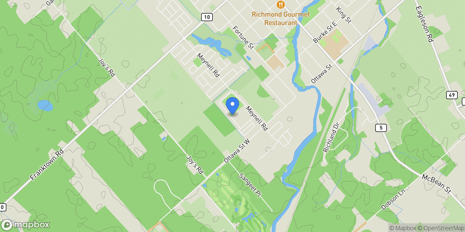 Map showing 119 Green Ash Avenue, Ottawa, Ontario, Canada.