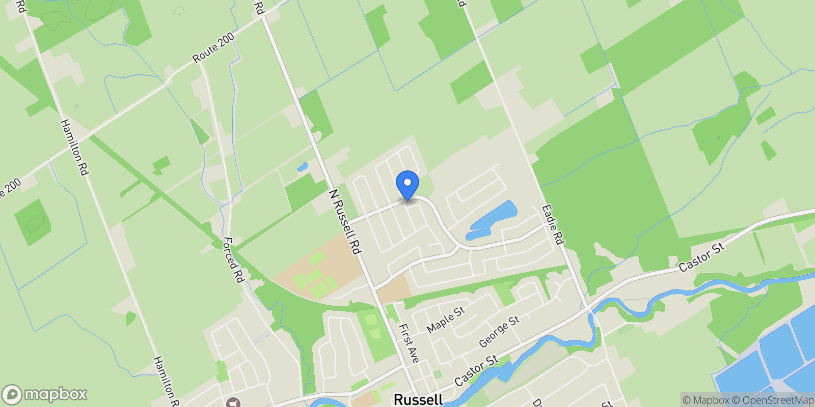 Map showing 104 Duncanville St, Russell, Ontario, Canada.