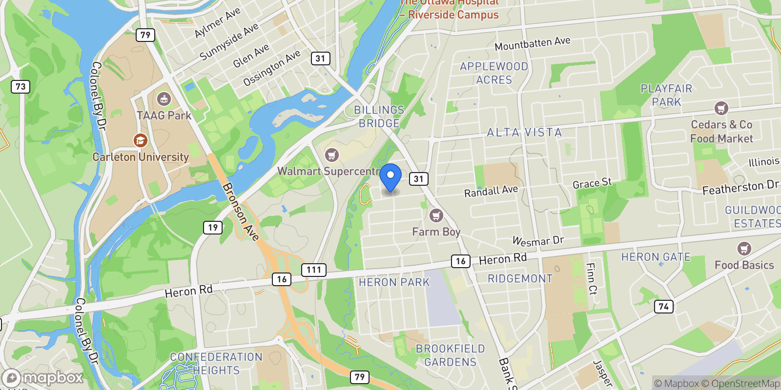 Map showing 1137 Rockingham Avenue, Ottawa, Ontario, Canada.