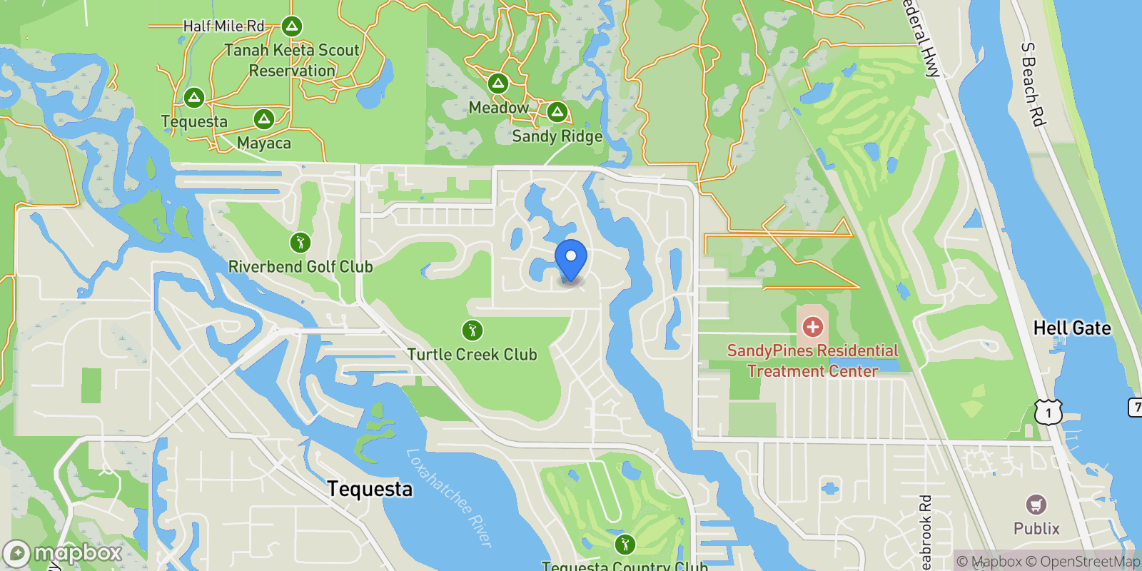 Map showing 18289 SE Heritage Drive, Tequesta, Florida, United States.