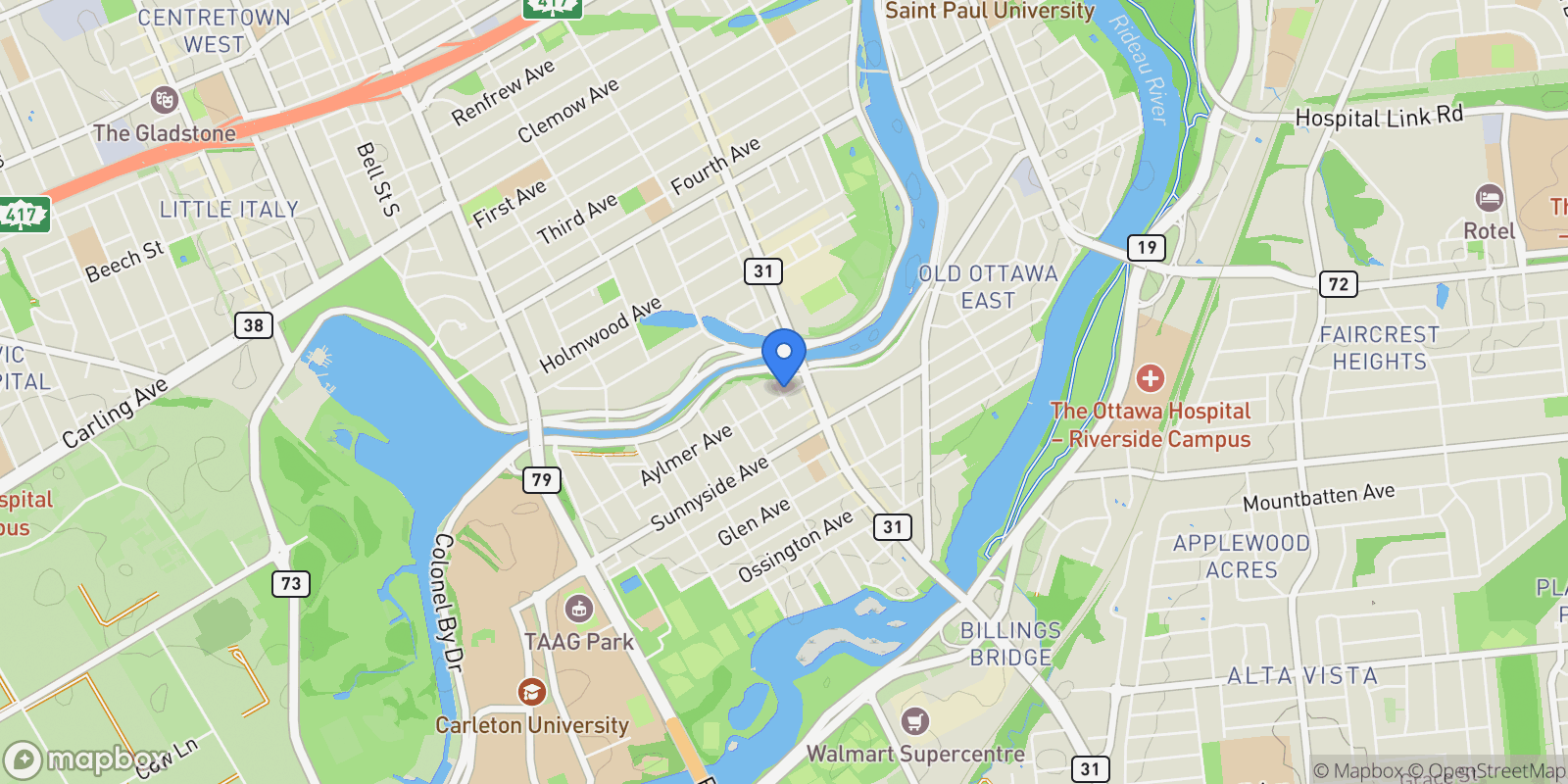 Map showing 19A AYLMER Avenue, Ottawa, Ontario, Canada.