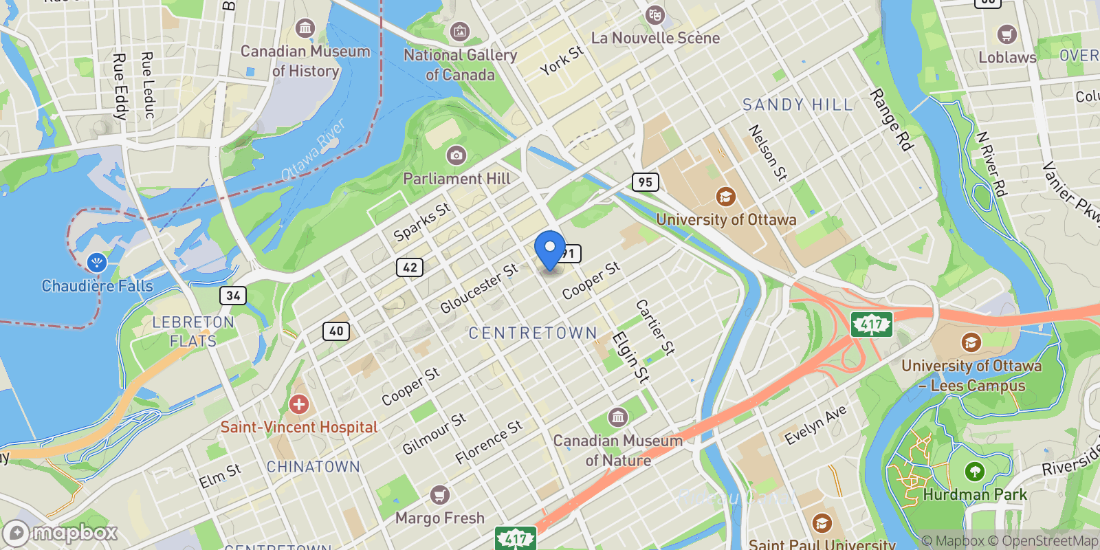 Map showing 197 lisgar Street 218, Ottawa, Ontario, Canada.