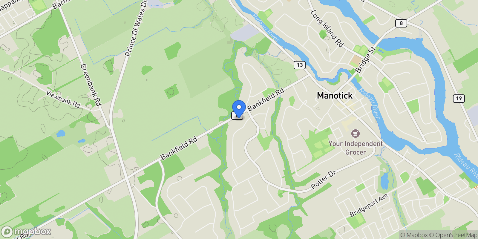 Map showing 1296 Bankfield Road, Ottawa, Ontario, Canada.