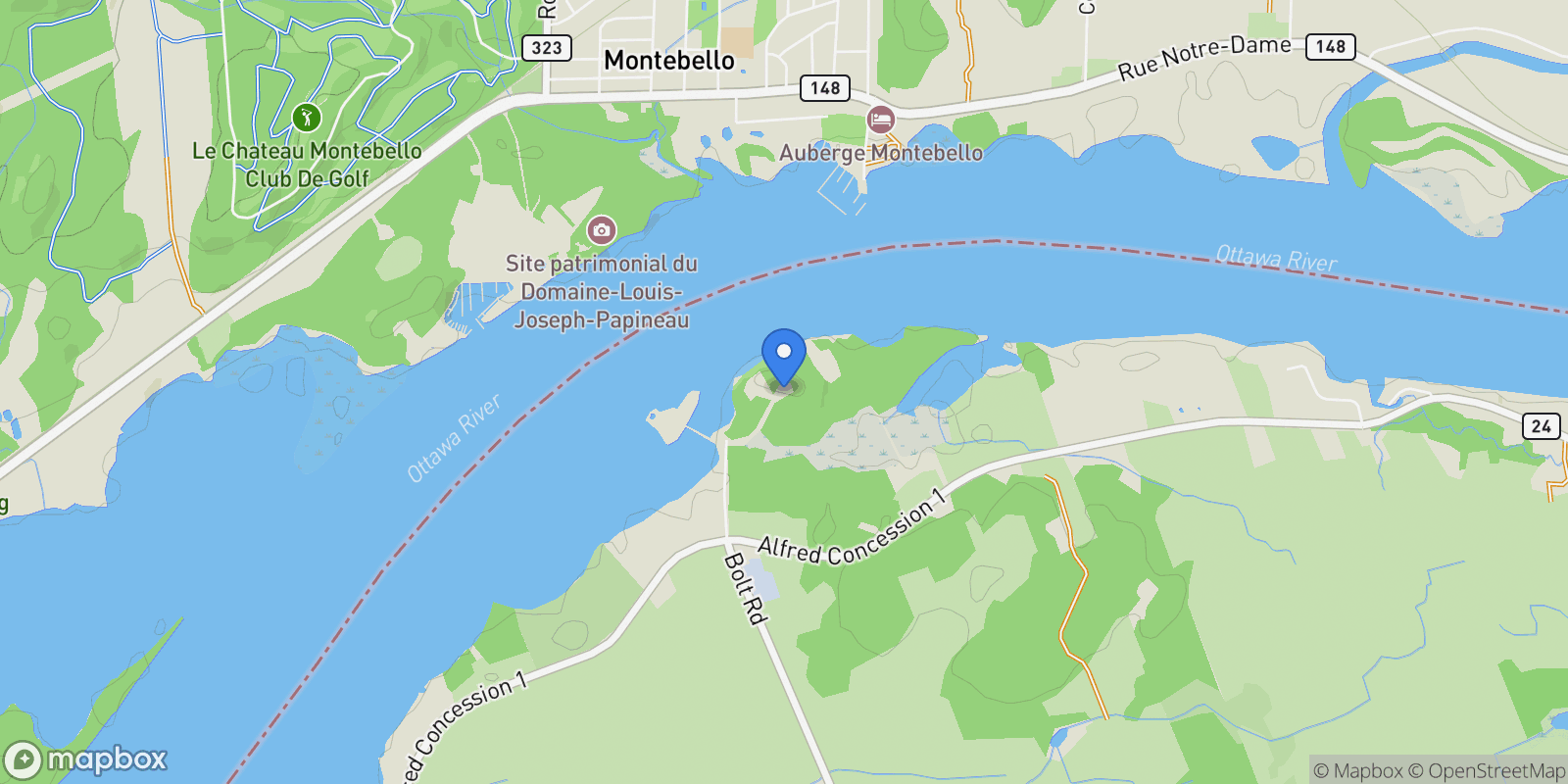Map showing 2892 Presquile Road, Lefaivre, Ontario, Canada.