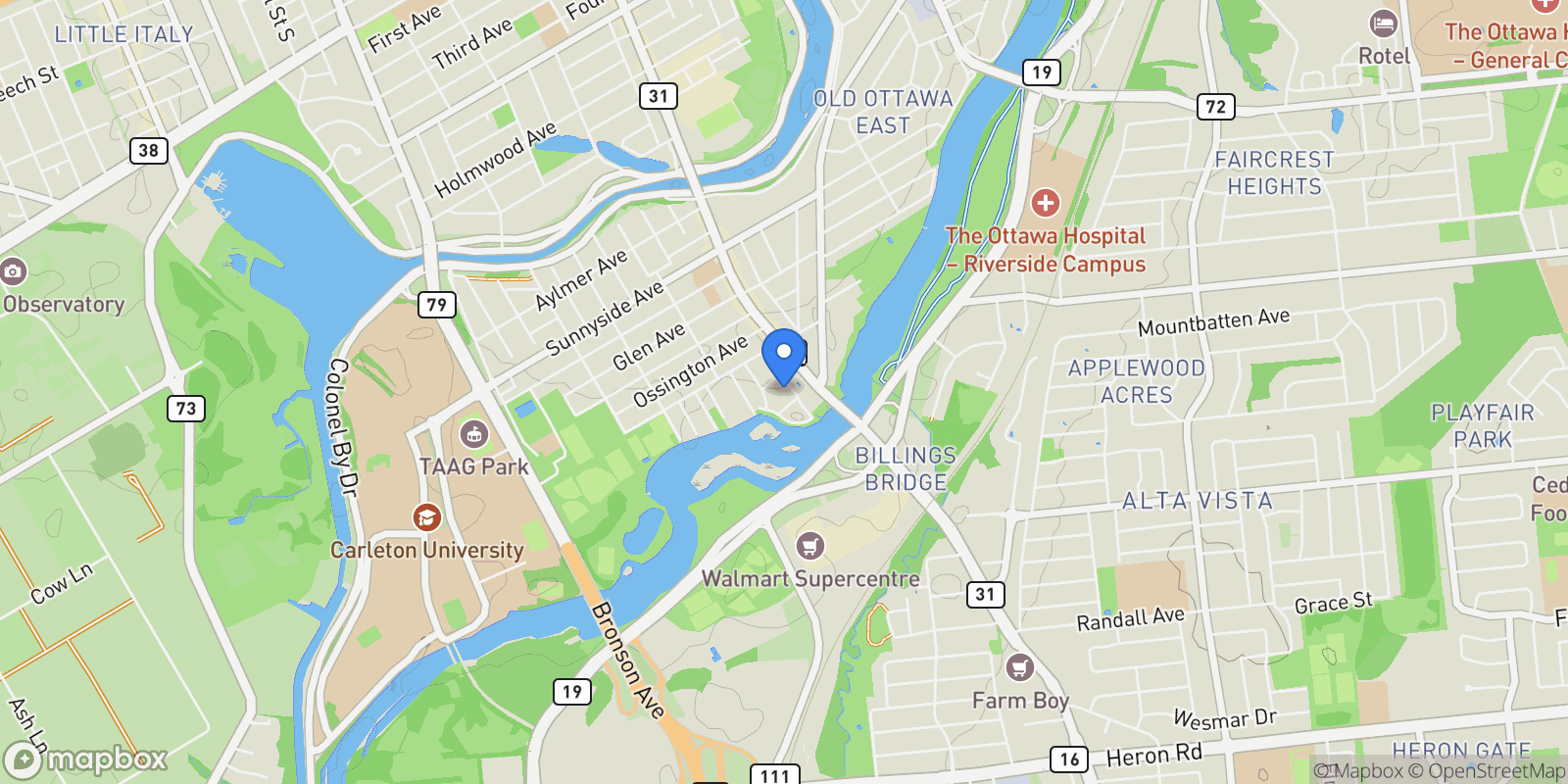 Map showing 22 Harvard Avenue, Ottawa, Ontario, Canada.