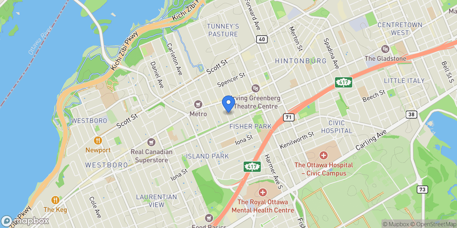 Map showing 37 Clarendon Avenue, Ottawa, Ontario, Canada.