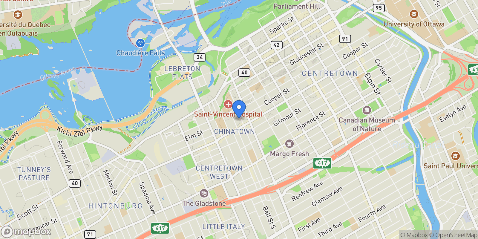 Map showing 116 Cambridge Street N A & B, Ottawa, Ontario, Canada.