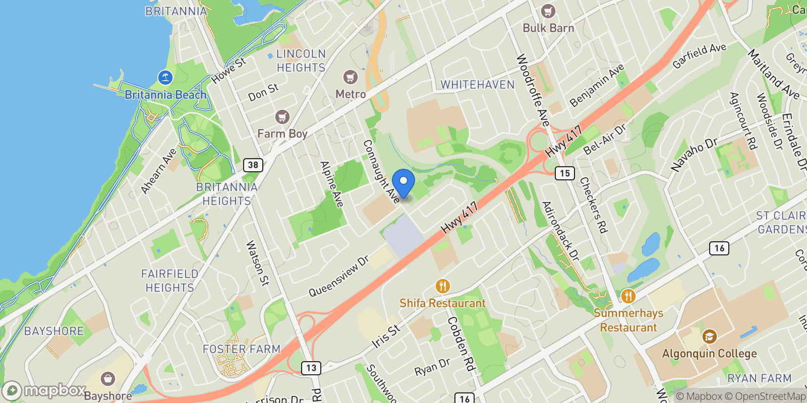 Map showing 989 Connaught Avenue, Ottawa, Ontario, Canada.