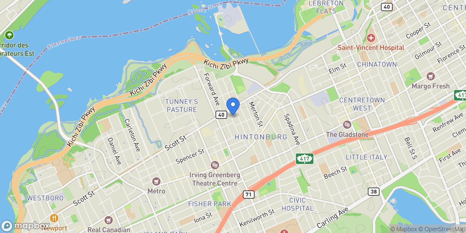 Map showing 243-245 Hinchey Avenue, Ottawa, Ontario, Canada.