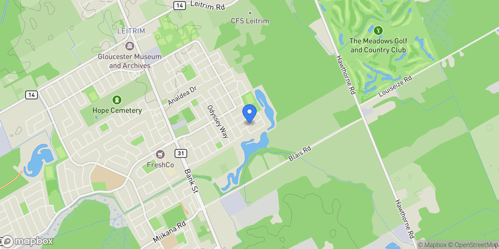 Map showing 933 Islington Way, Ottawa, Ontario, Canada.