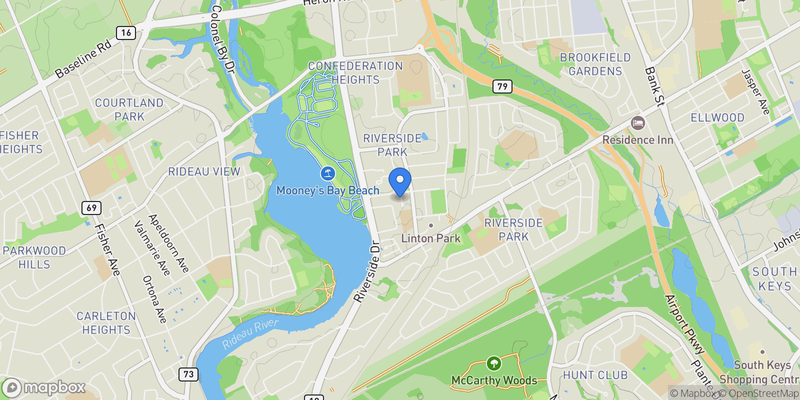 Map showing 12 Bayside Private, Ottawa, Ontario, Canada.
