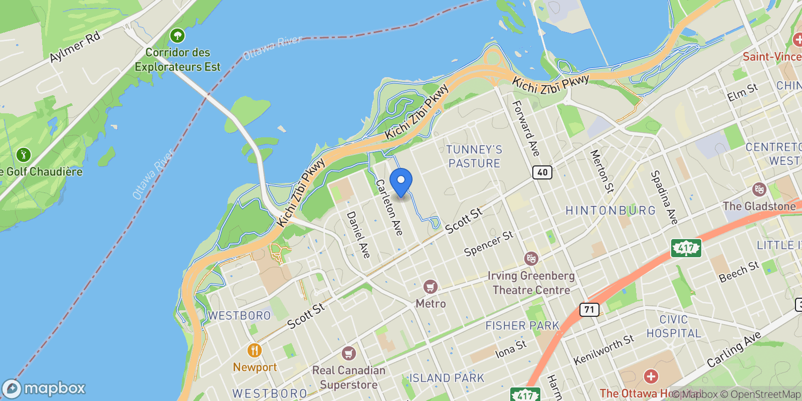 Map showing 190 Northwestern Avenue, Ottawa, Ontario, Canada.