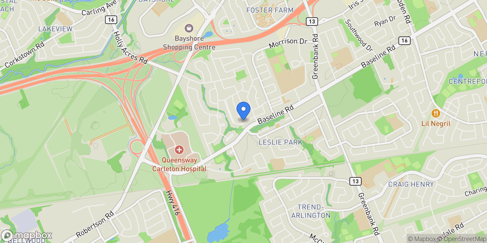Map showing 29 Qualicum Street, Ottawa, Ontario, Canada.