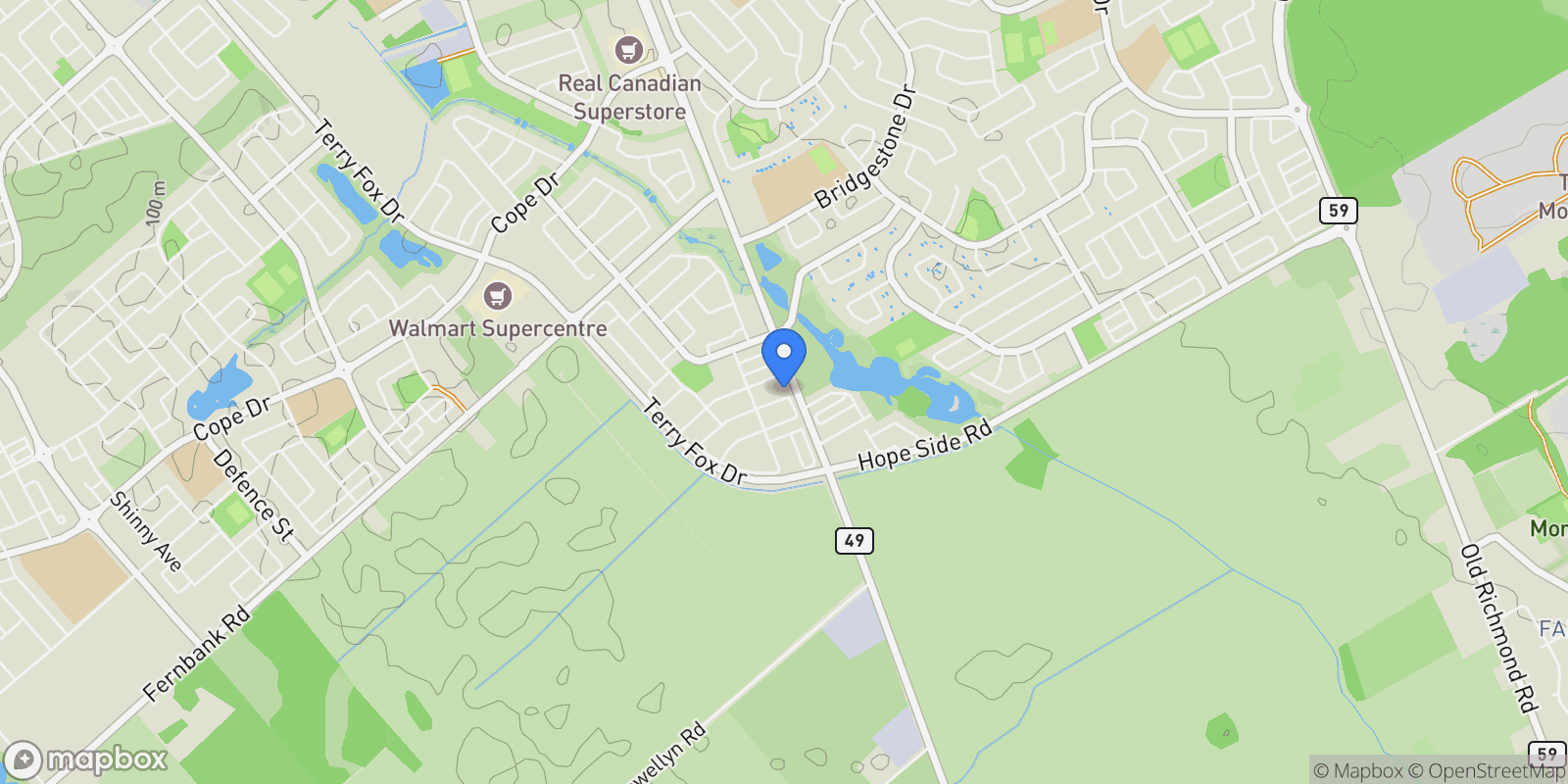 Map showing 95 San Felice Circle, Ottawa, Ontario, Canada.