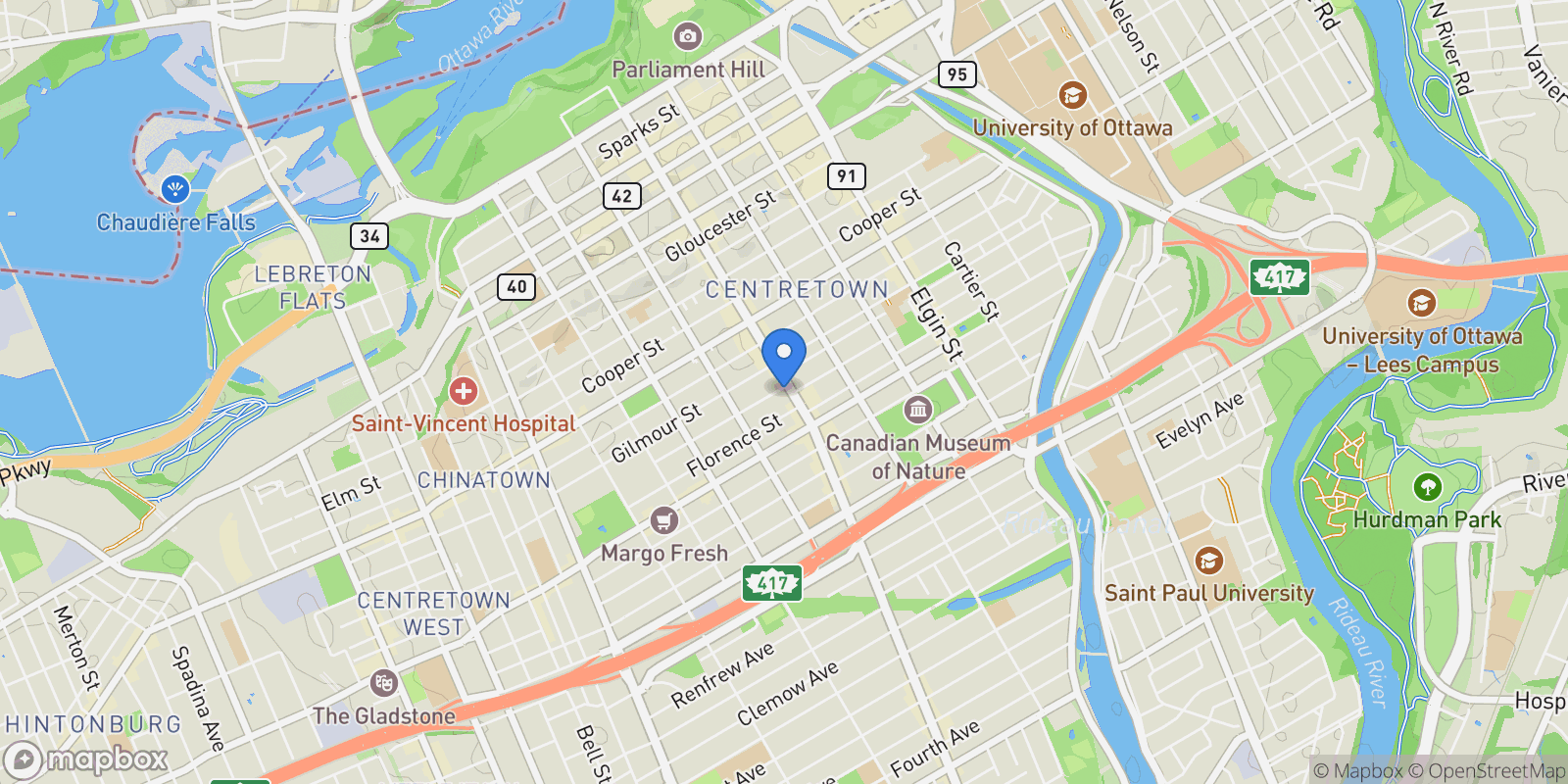 Map showing 10 James Street 405, Ottawa, Ontario, Canada.