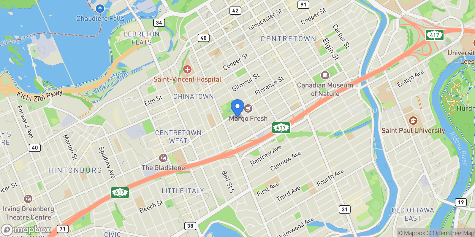 Map showing 543 Mcleod Street, Ottawa, Ontario, Canada.
