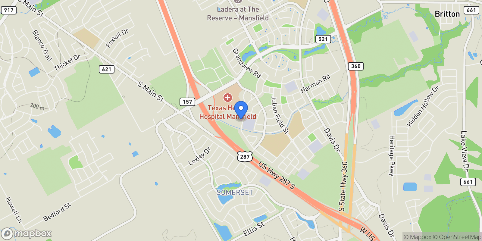 Map showing 1907 Birch Street, Mansfield, Texas, United States.