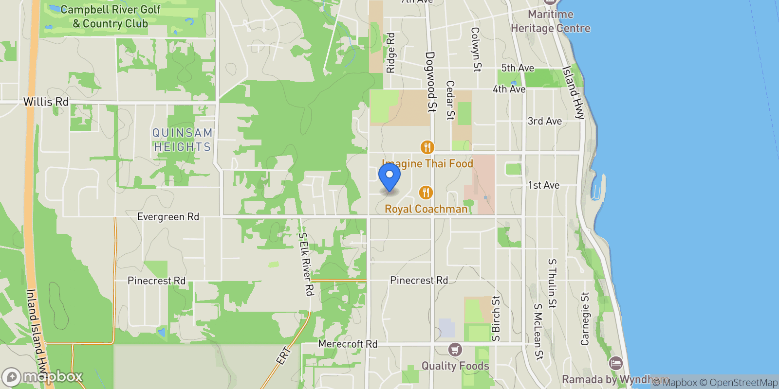Map showing 65 Taylor Way, Campbell River, British Columbia, Canada.