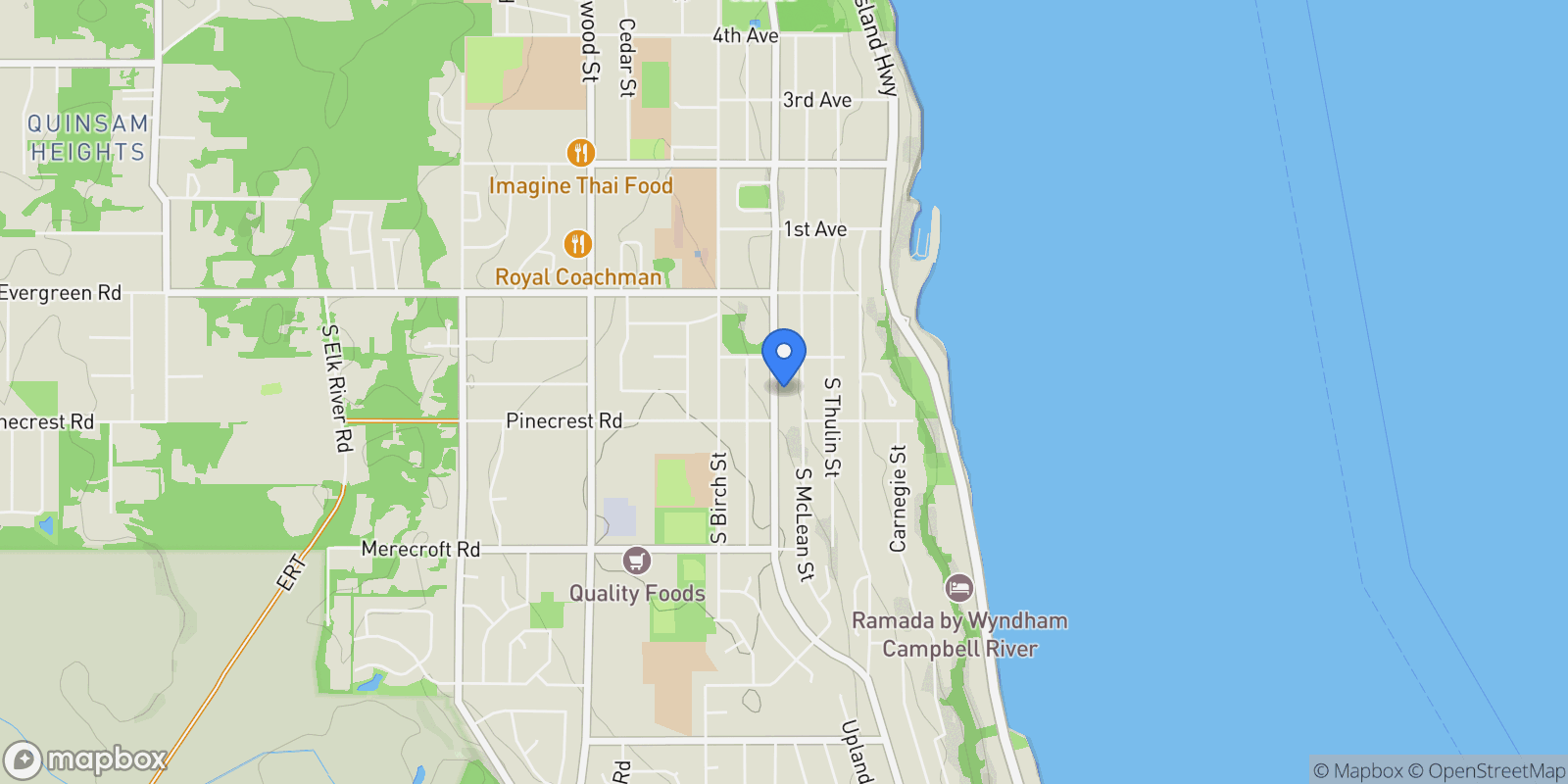 Map showing 153 Alder St S, Campbell River, British Columbia, Canada.