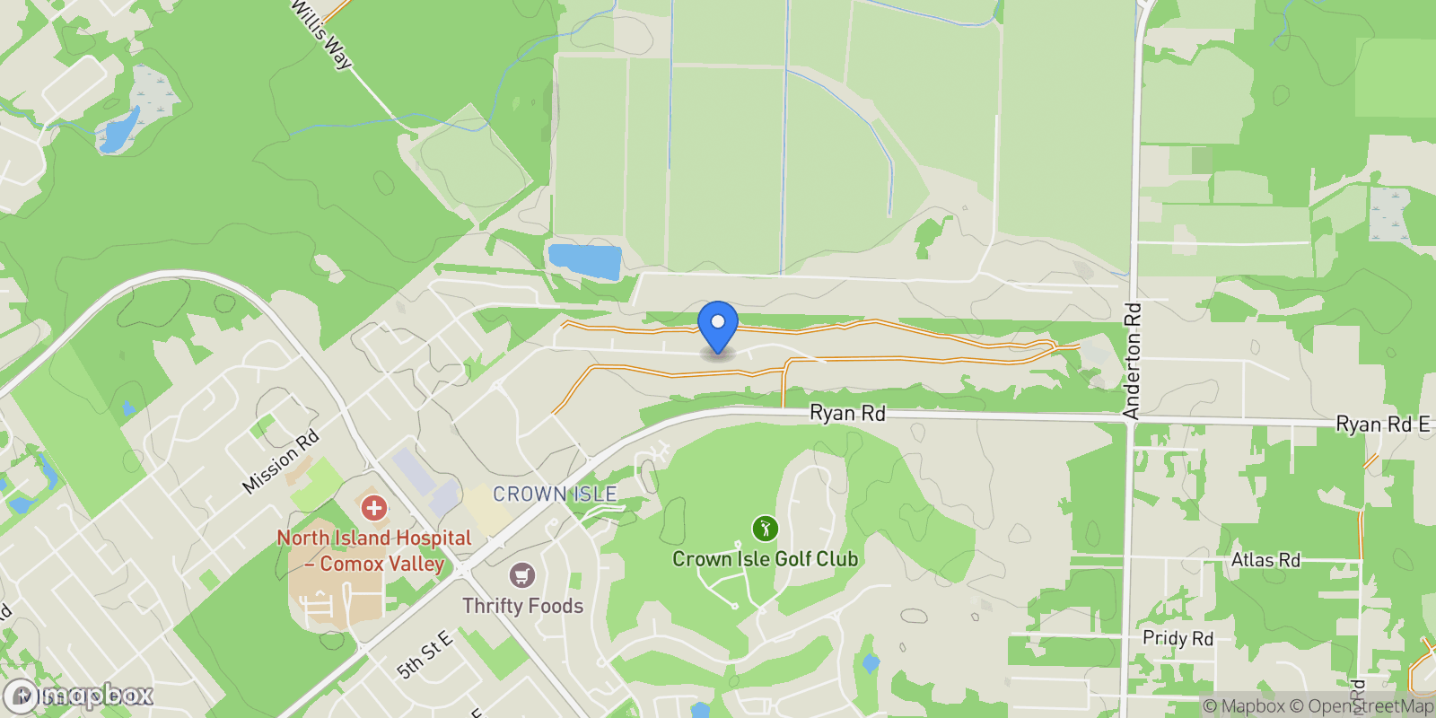 Map showing 1601 Crown Isle Blvd, Courtenay, British Columbia, Canada.
