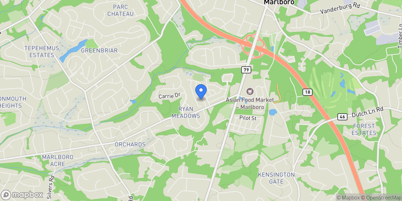 Map showing 118 Pelican Court, Marlboro, NJ 07746, Marlboro Township, New Jersey, United States.