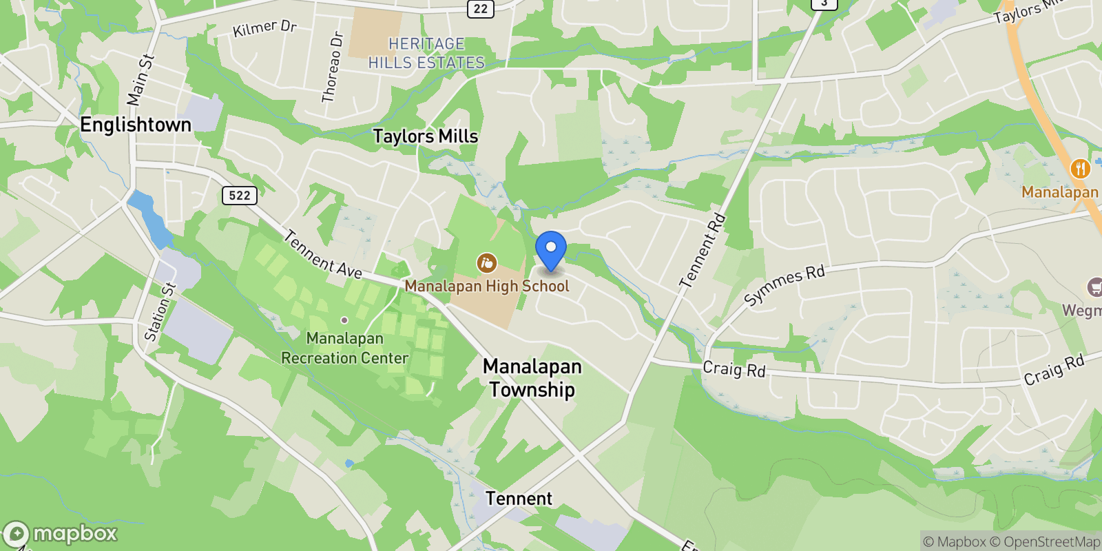 Map showing 41 Thomas Drive, Manalapan, NJ 07726, Manalapan Township, New Jersey, United States.