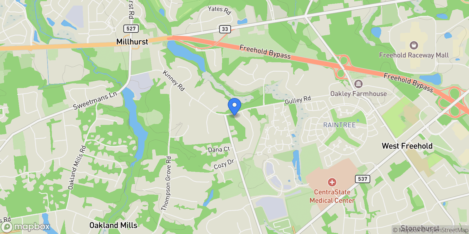 Map showing 1 Fountayne Lane, Manalapan, NJ 07726, Manalapan Township, New Jersey, United States.