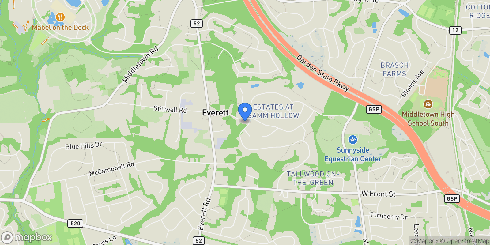 Map showing 246 Sunnyside Road, Lincroft, NJ 07738, Lincroft, New Jersey, United States.