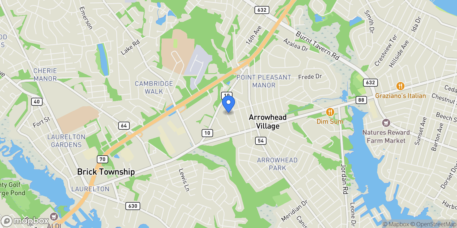 Map showing 164 Taft Avenue, Brick, NJ 08724, Brick Township, New Jersey, United States.