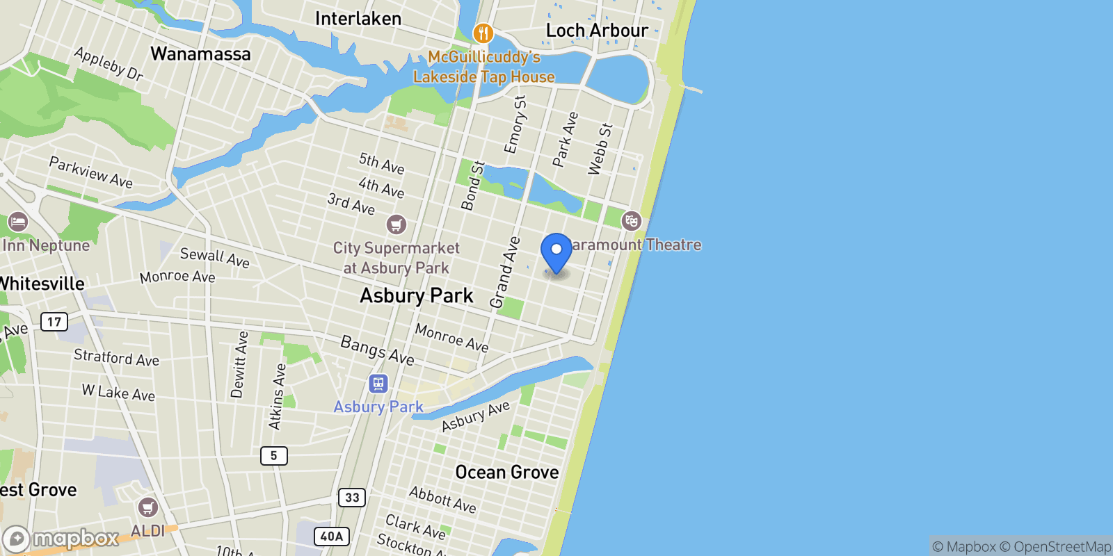Map showing 215 2nd Avenue #306, Asbury Park, NJ 07712, Asbury Park, New Jersey, United States.
