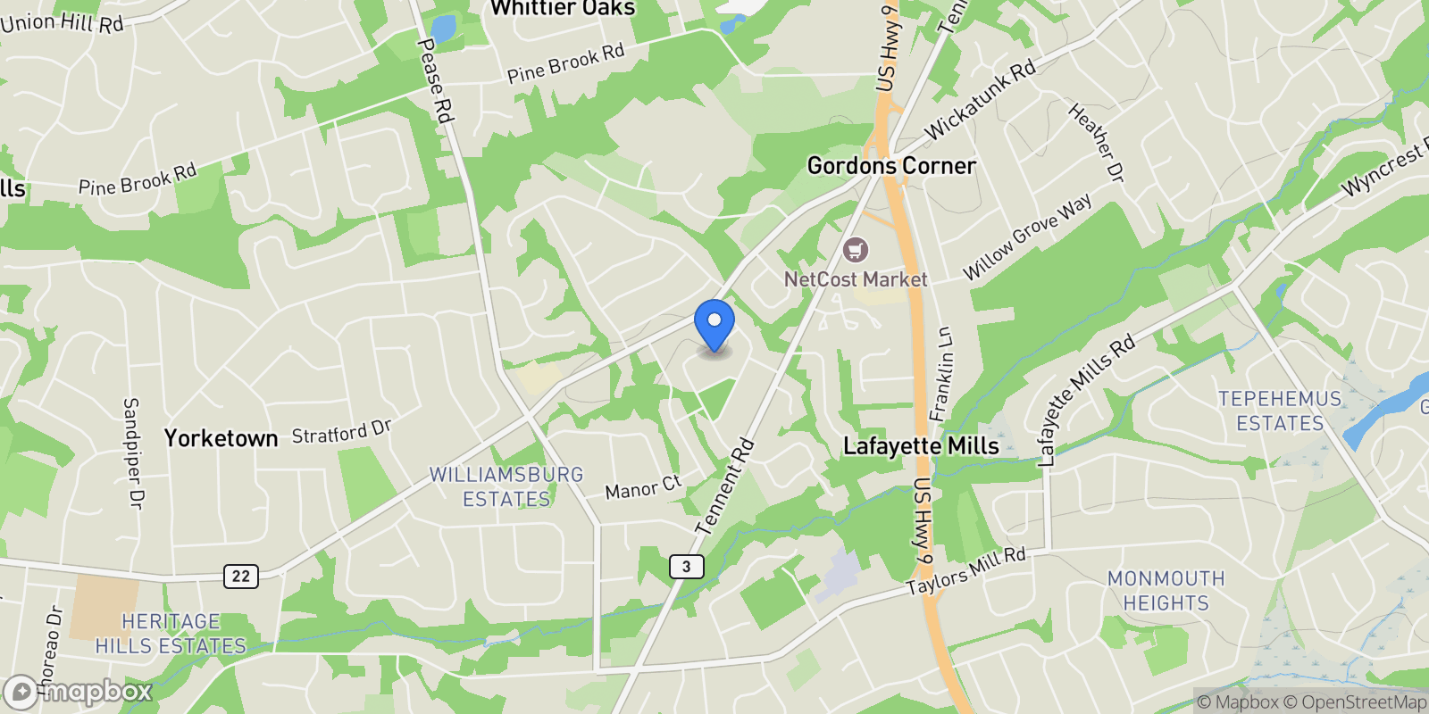 Map showing 8 Kensington Drive, Manalapan, NJ 07726, Manalapan Township, New Jersey, United States.