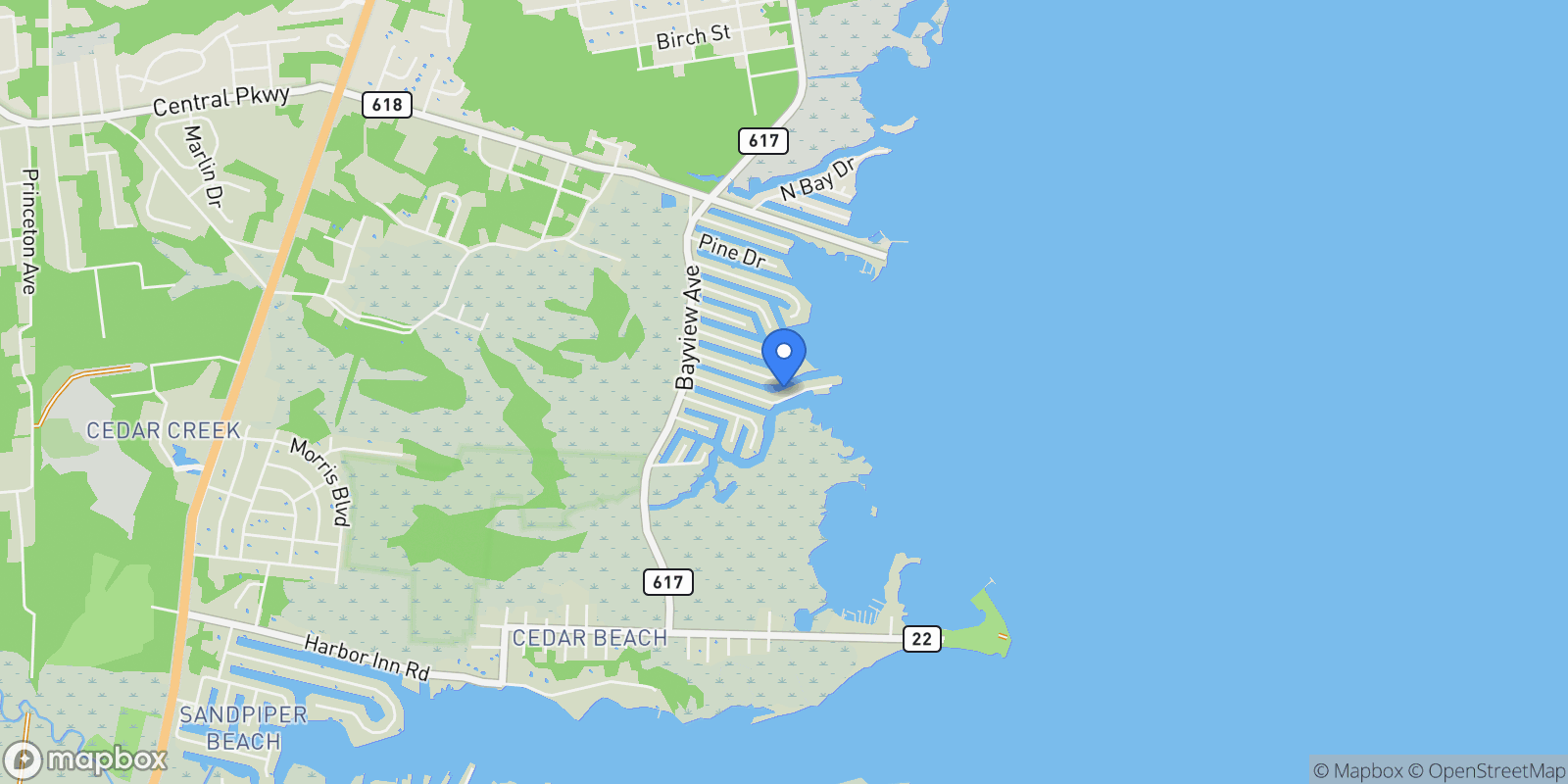 Map showing 257 Sandlewood Drive, Bayville, NJ 08721, Berkeley Township, New Jersey, United States.